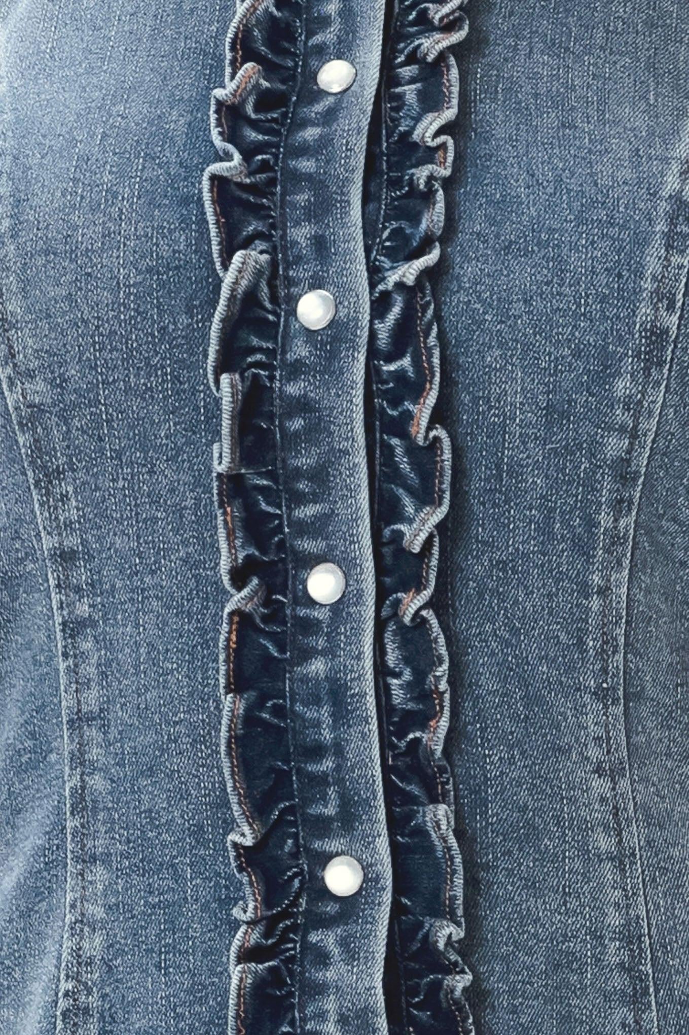 Indigo Babe Denim Top in medium indigo, fabric swatch — Soul Flow Apparel