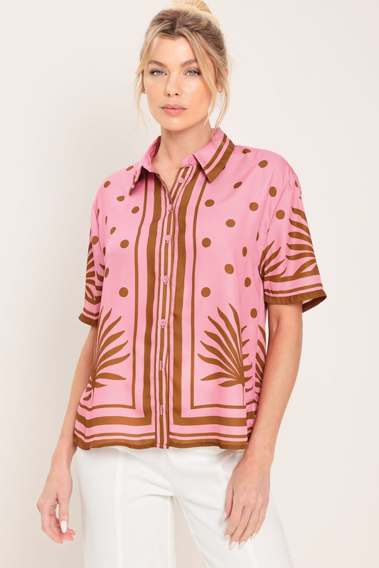 Vintage Resort Woven Top in mauve, view 1 — Soul Flow Apparel