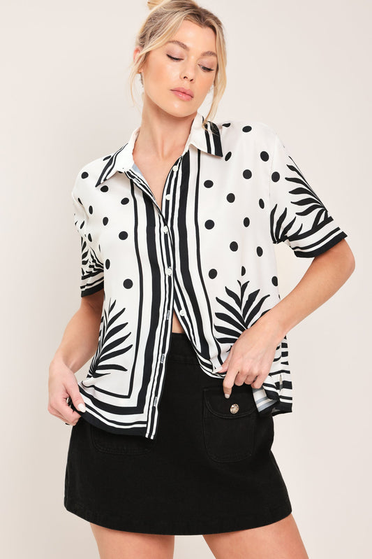 Vintage Resort Woven Top in off-white, view 1 — Soul Flow Apparel