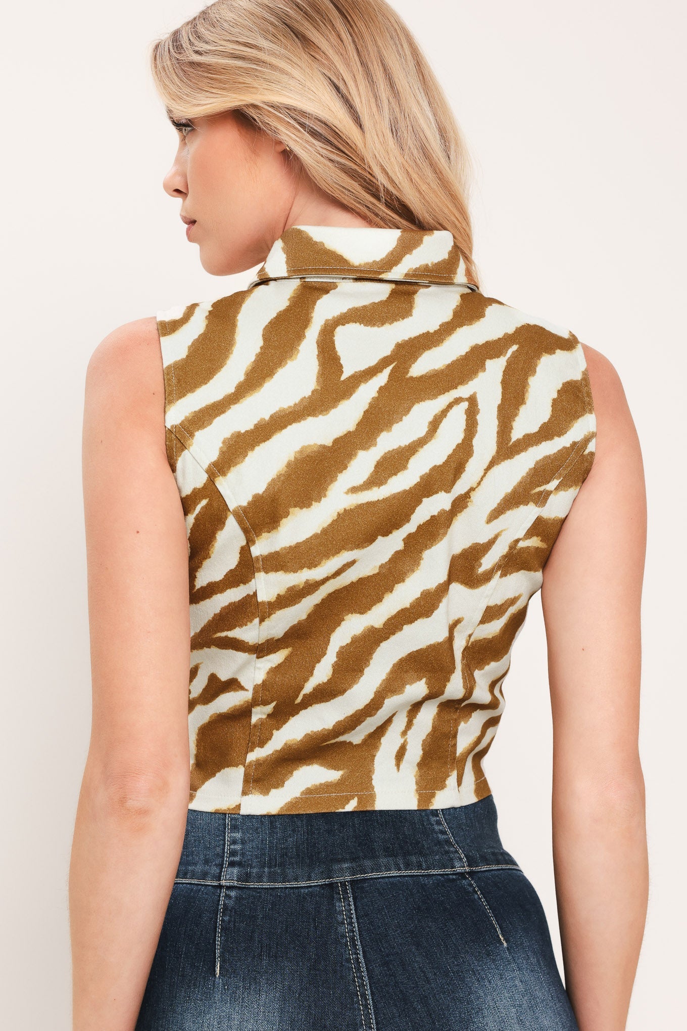 Terra Stripe Woven Crop Top in ivory brown, view 5 — Soul Flow Apparel
