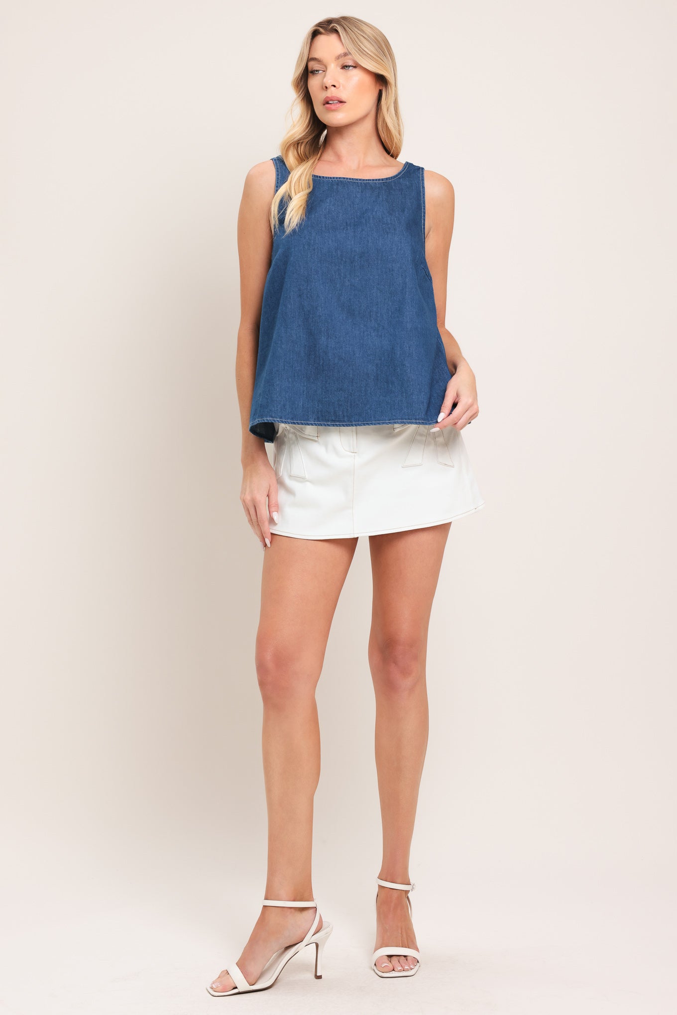 Washed Flow Woven Top in medium indigo, view 1 — Soul Flow Apparel