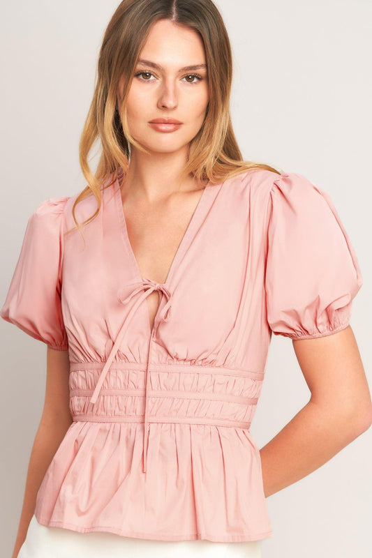 Lovely Charm Pink Woven Top in baby pink, view 7 — Soul Flow Apparel