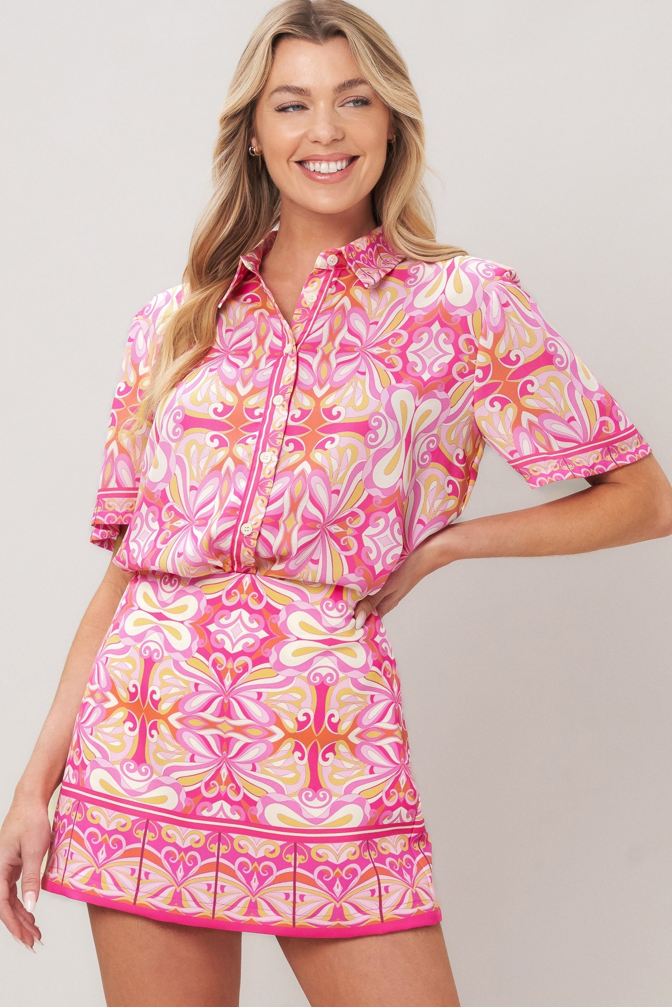 Candy Orbit Woven Top in pink, view 4 — Soul Flow Apparel
