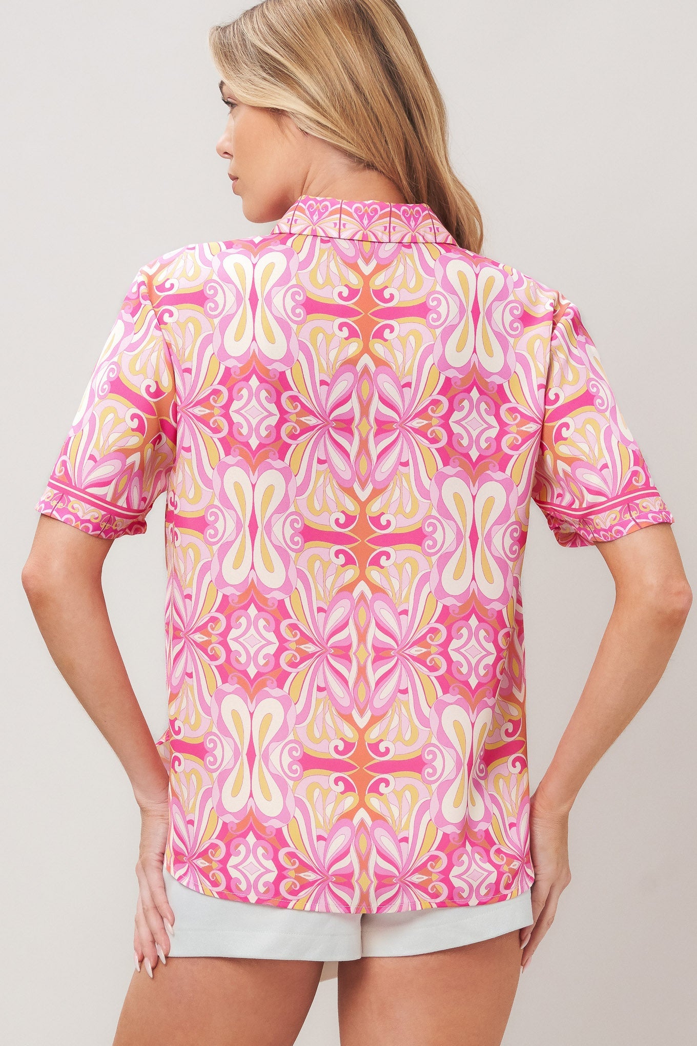 Candy Orbit Woven Top in pink, view 5 — Soul Flow Apparel