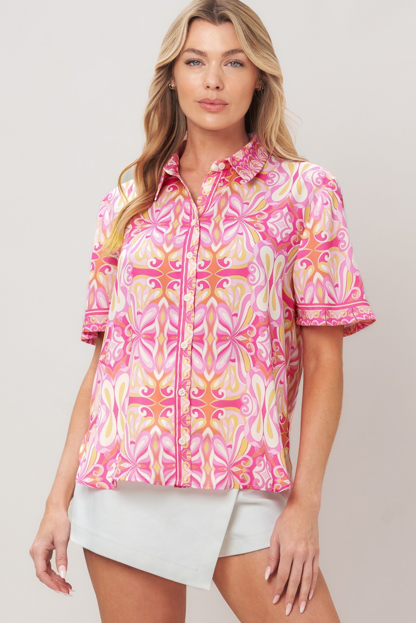 Candy Orbit Woven Top in pink, view 6 — Soul Flow Apparel