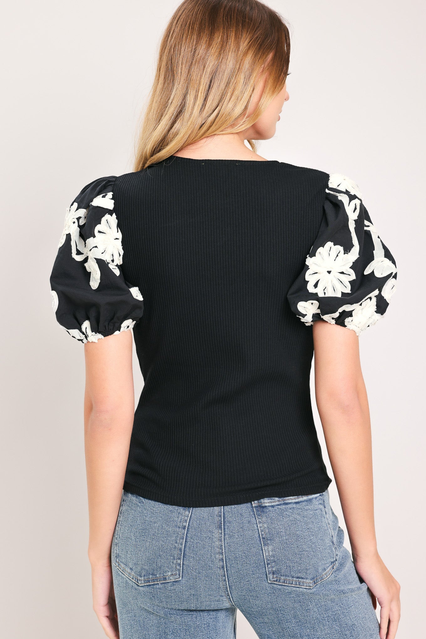 Black Bloom Knit Top, view 3 — Soul Flow Apparel