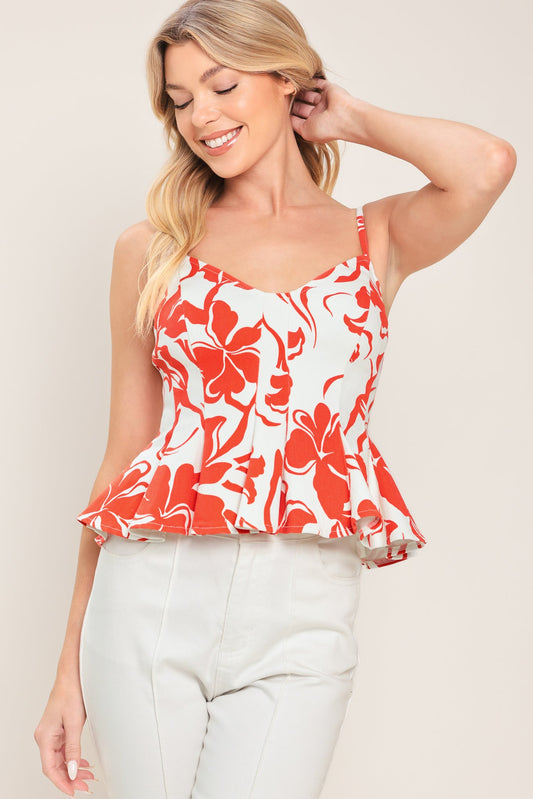 Scarlet Bloom Woven Top in red white, view 3 — Soul Flow Apparel