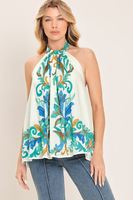 Cerulean Charm Woven Top in mint blue, view 1 — Soul Flow Apparel