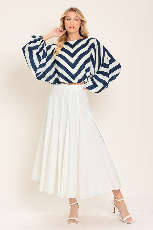 St. Tropez Stripe Woven Top in navy stripe, view 1 — Soul Flow Apparel
