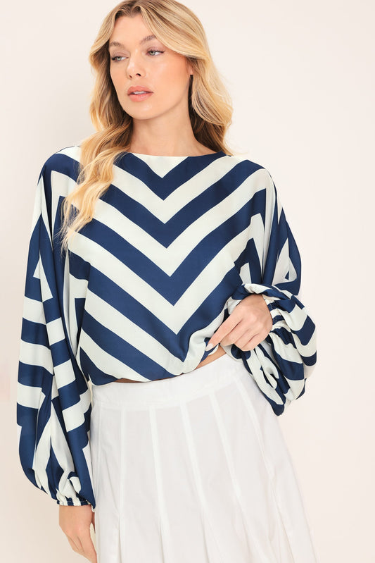 St. Tropez Stripe Woven Top in navy stripe, view 4 — Soul Flow Apparel