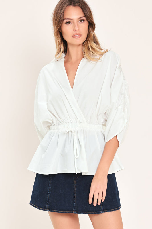 Seaside Breeze Woven Top in off-white, view 1 — Soul Flow Apparel