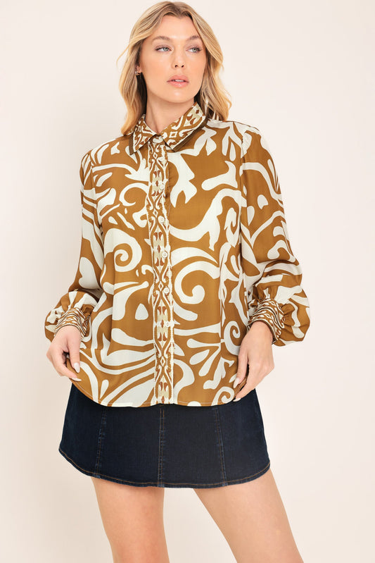 Amalfi Coast Woven Shirt in camel, view 1 — Soul Flow Apparel
