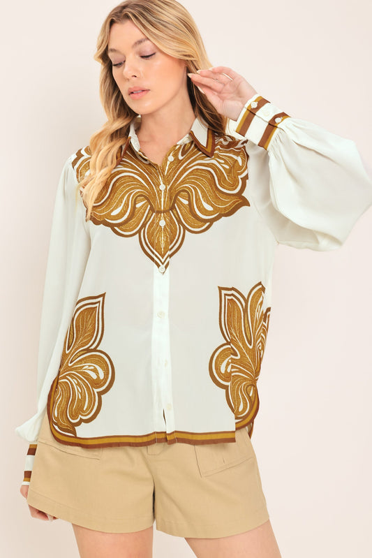 Desert Bloom Woven Top in ivory, view 1 — Soul Flow Apparel