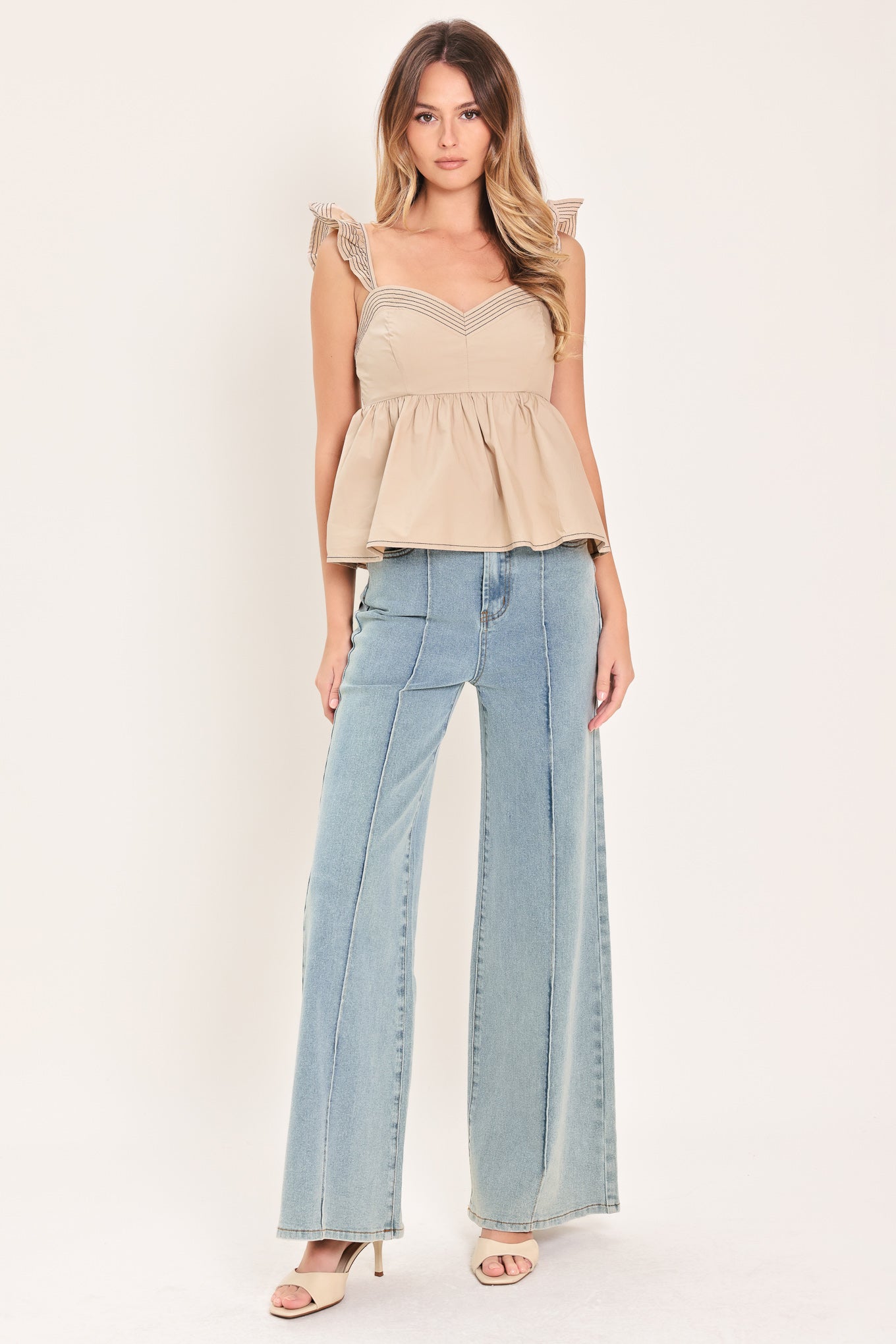 Seaside Flutter Woven Top in neutral, view 1 — Soul Flow Apparel