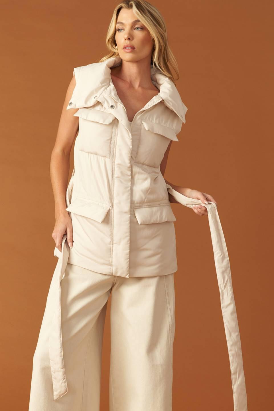 Stormy Skies Puffer Vest in beige, view 8 — Soul Flow Apparel