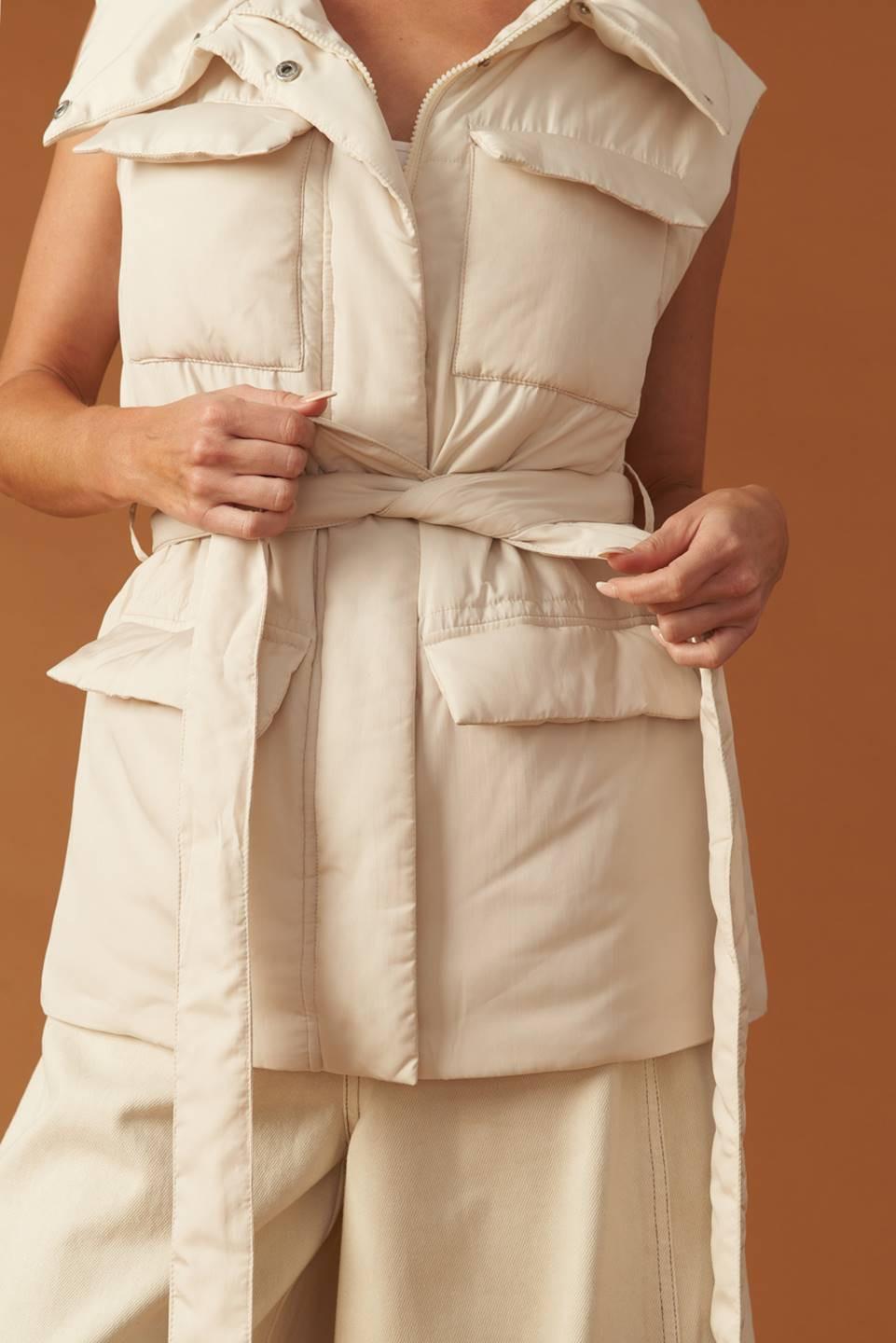Stormy Skies Puffer Vest in beige, view 9 — Soul Flow Apparel
