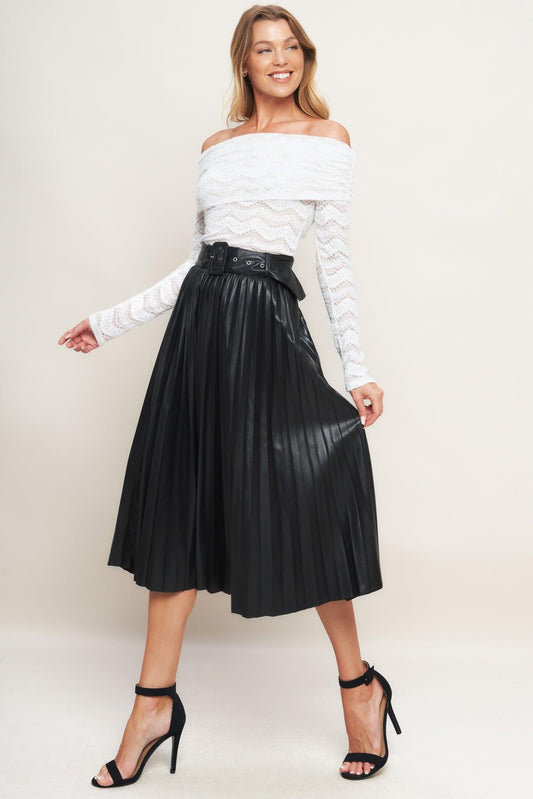 You Fill My Life with Leather Midi Skirt in black, view 1 — Soul Flow Apparel