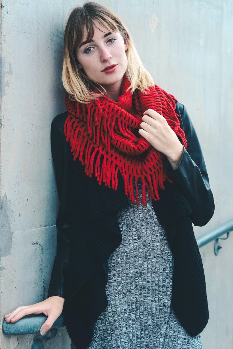 Fuzzy Chenille Tassel Infinity Scarf Leto Collection