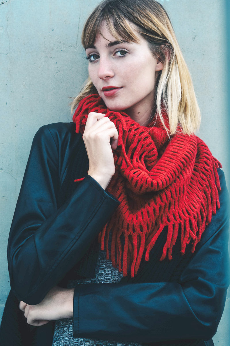 Fuzzy Chenille Tassel Infinity Scarf Leto Collection