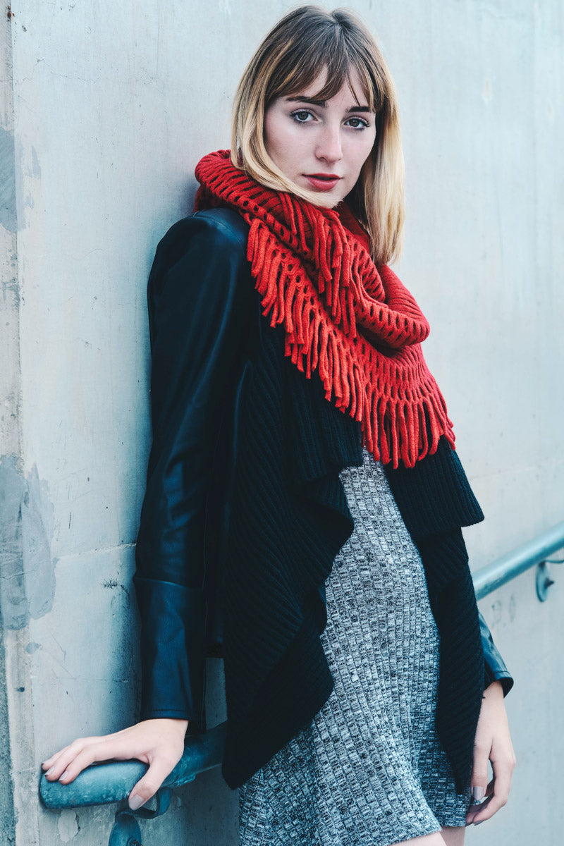 Fuzzy Chenille Tassel Infinity Scarf Leto Collection