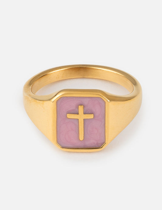 Lilac Enamel Cross Ring – Christian Ring