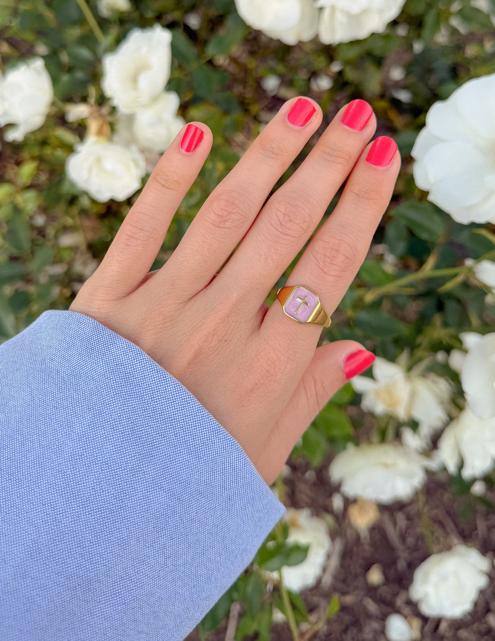 Lilac Enamel Cross Ring – Christian Ring