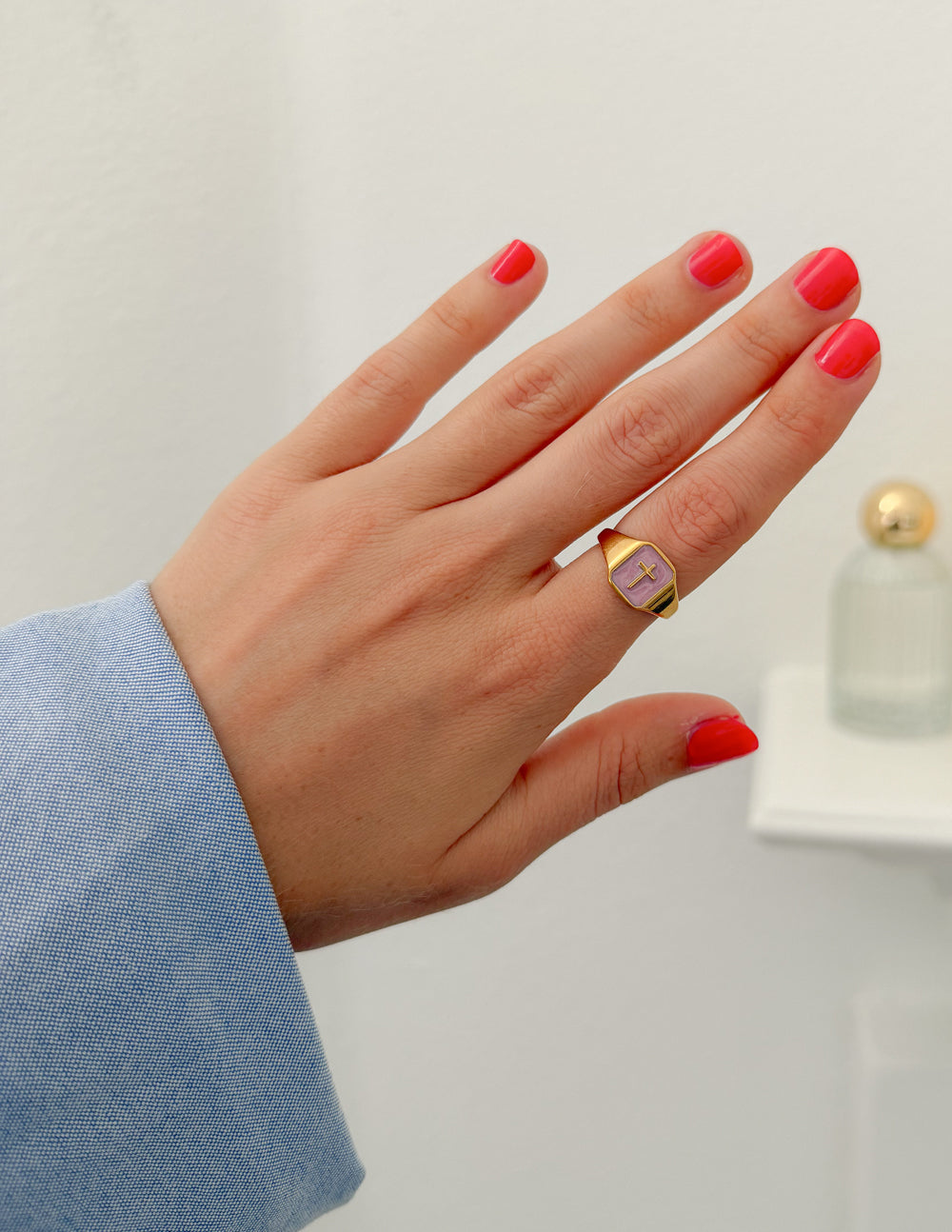 Lilac Enamel Cross Ring – Christian Ring