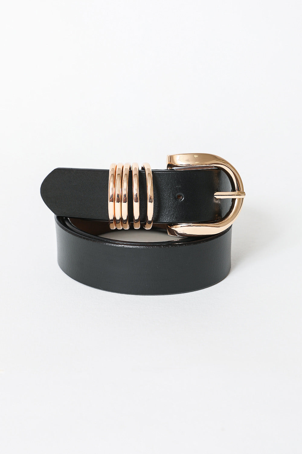Camel Leather Belt – Gold Buckle & Accent Ring Detail Leto Collection