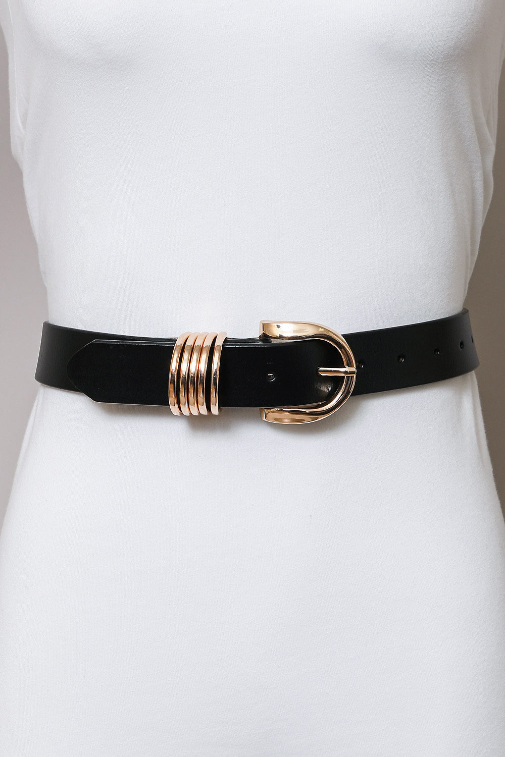 Camel Leather Belt – Gold Buckle & Accent Ring Detail Leto Collection
