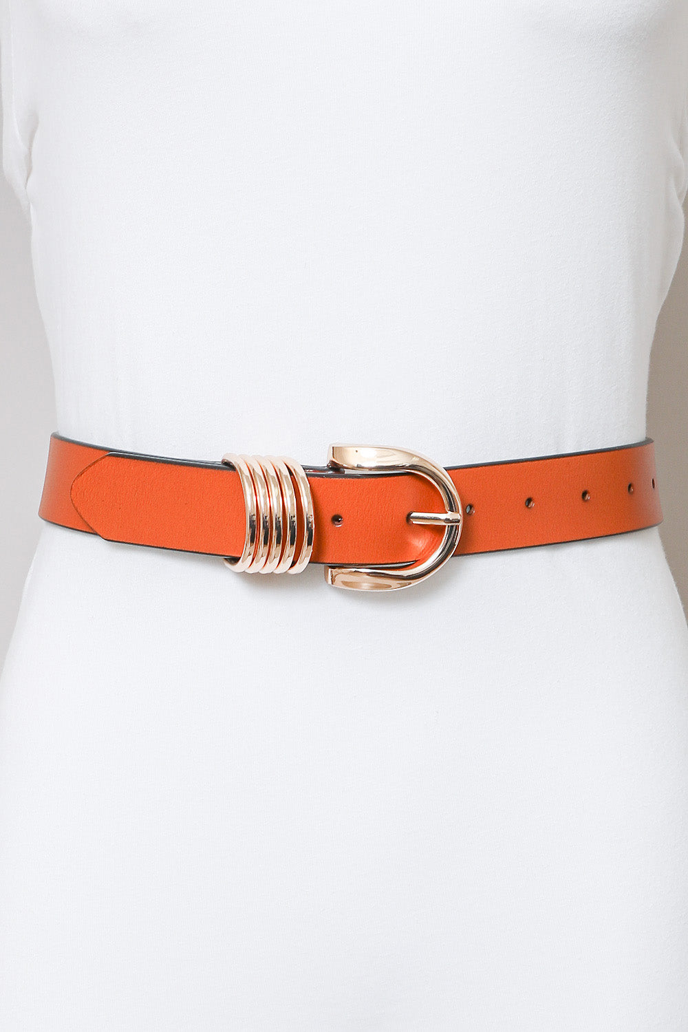 Camel Leather Belt – Gold Buckle & Accent Ring Detail Leto Collection