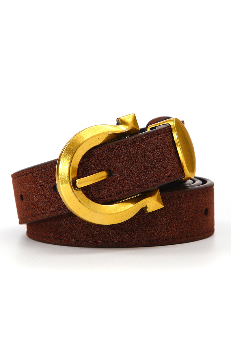 Golden Horseshoe Suede Belt - Subtle Western Boho Clothing and Accessories