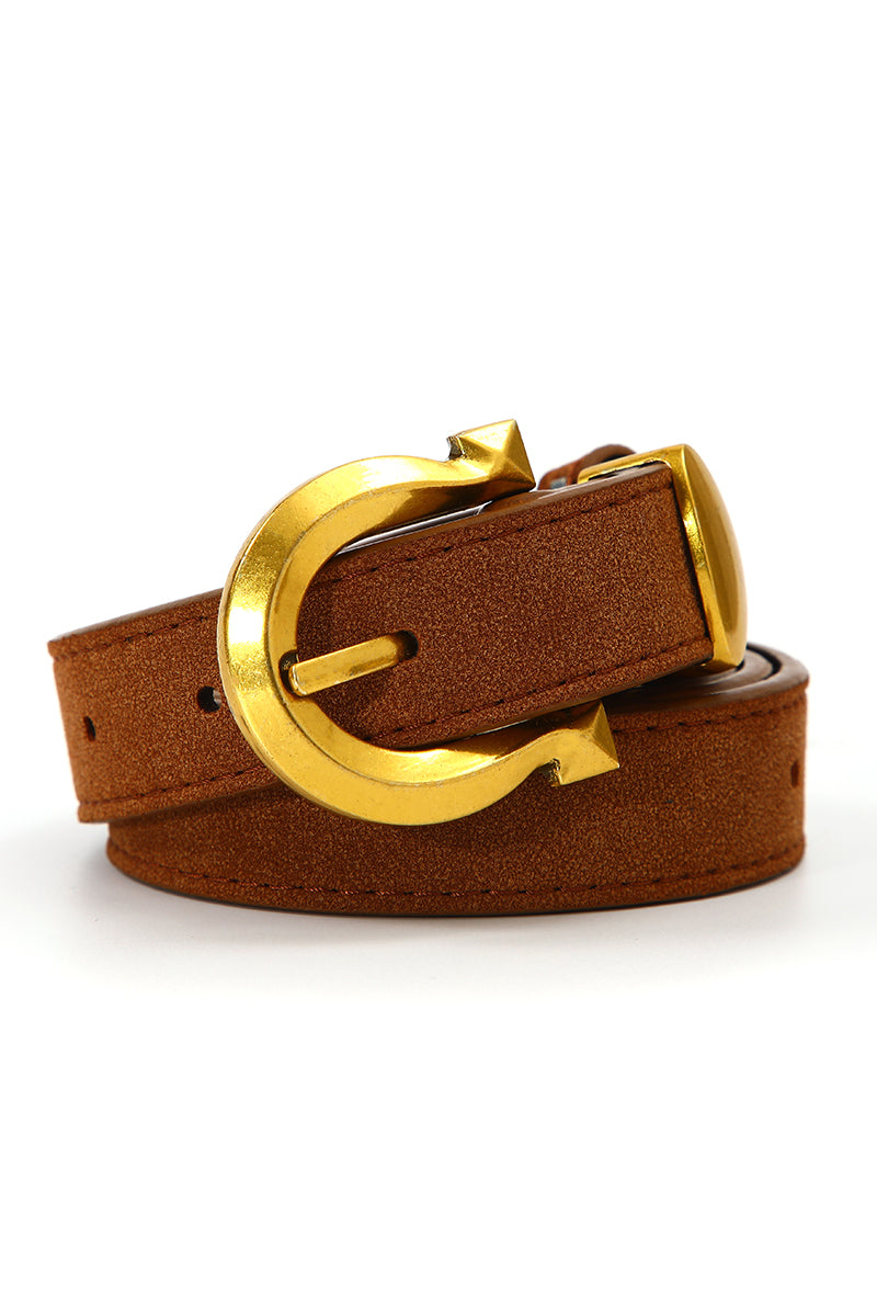 Golden Horseshoe Suede Belt - Subtle Western Boho Clothing and Accessories