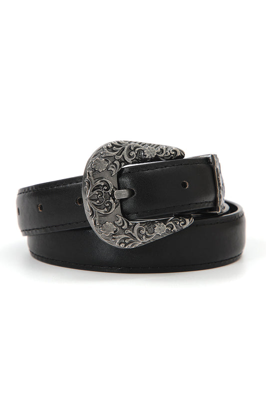 Antique Floral Engraved Western Skinny Belt 🦬 Boho Clothing and Accessories