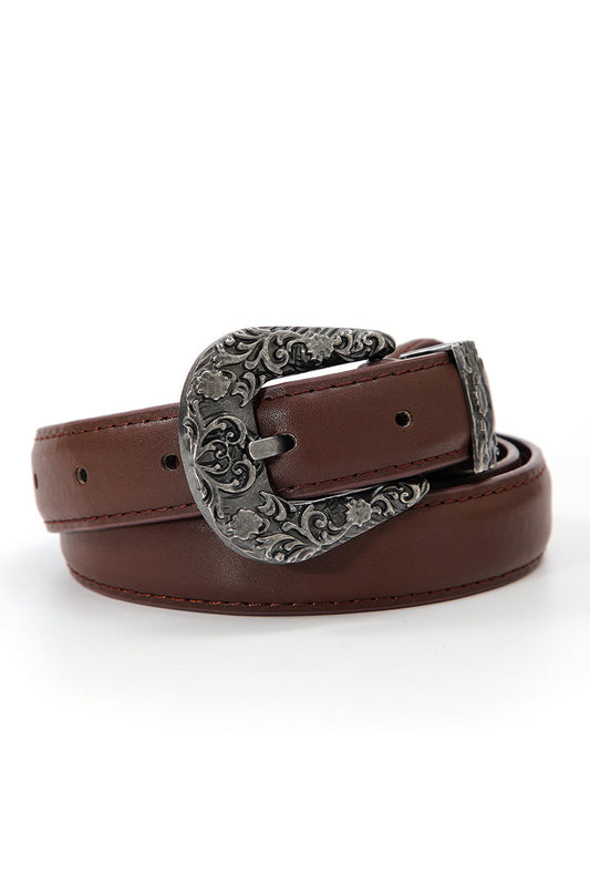 Antique Floral Engraved Western Skinny Belt 🦬 Boho Clothing and Accessories