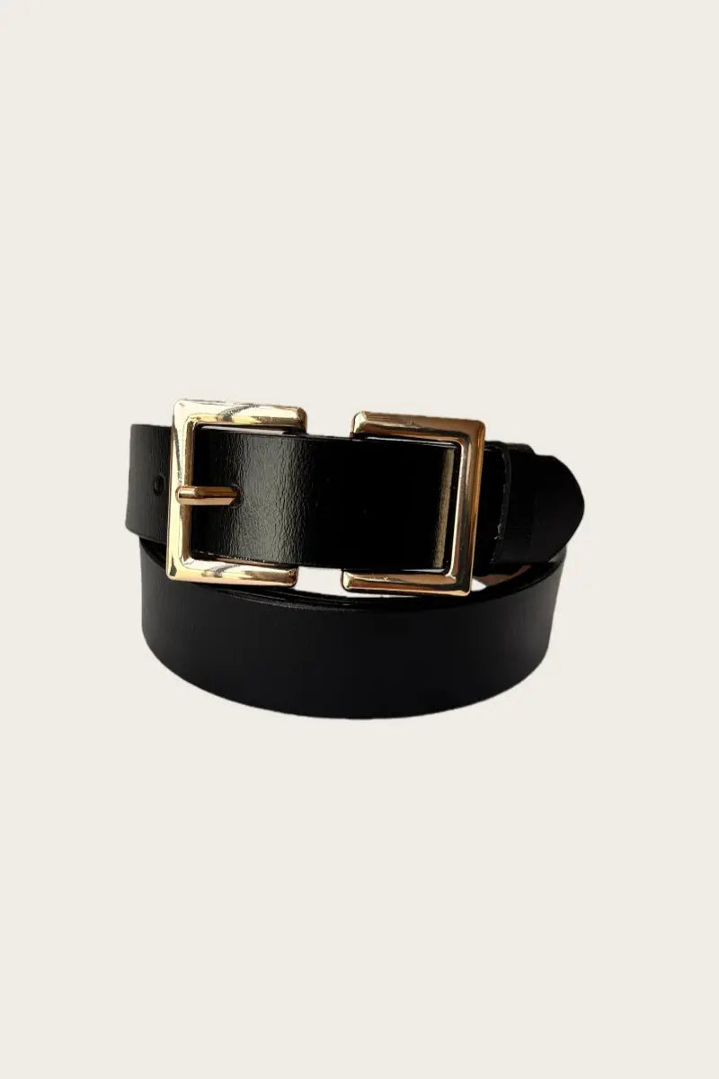 Sleek Geometric Square Buckle Leather Belt Leto Collection