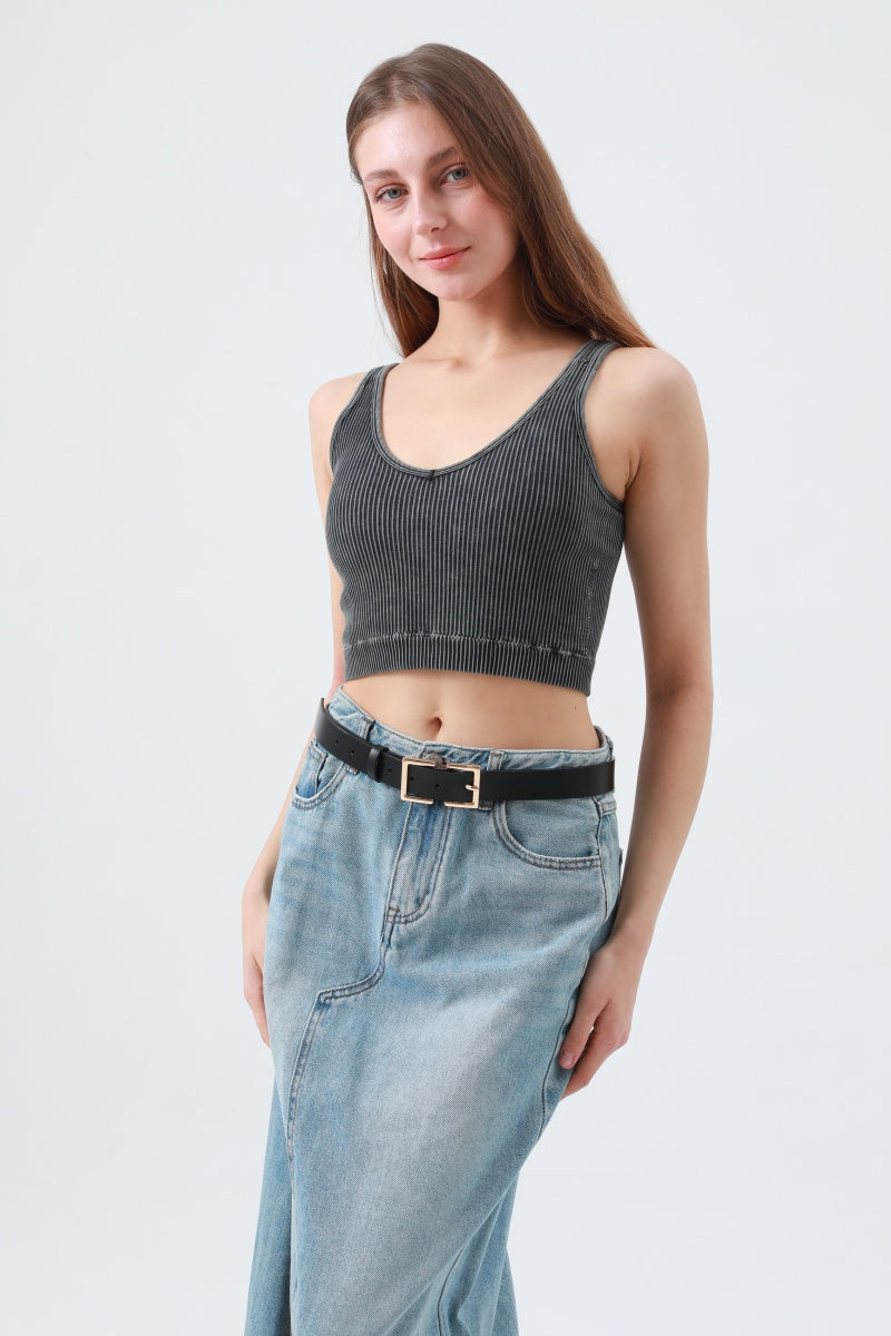 Sleek Geometric Square Buckle Leather Belt Leto Collection