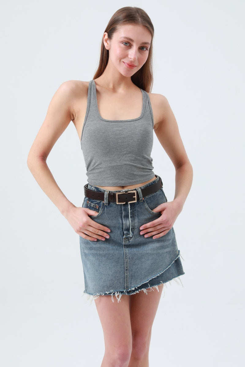 Sleek Geometric Square Buckle Leather Belt Leto Collection