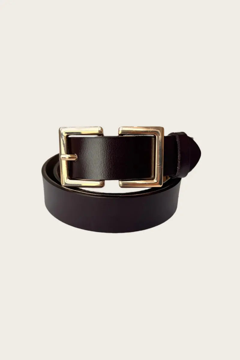 Sleek Geometric Square Buckle Leather Belt Leto Collection