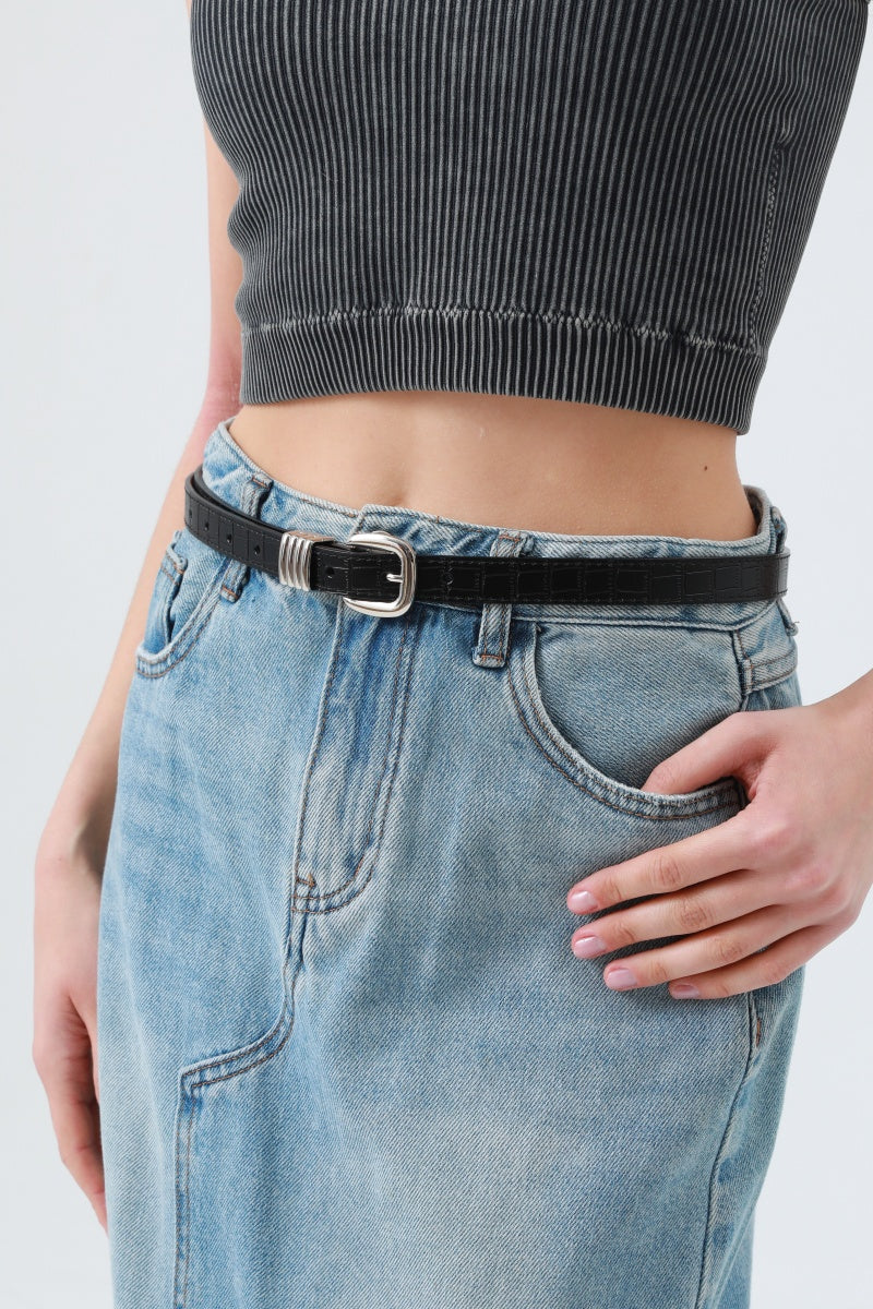 Wild Elegance: Faux Alligator Skin Patterned Leather Belt Leto Collection
