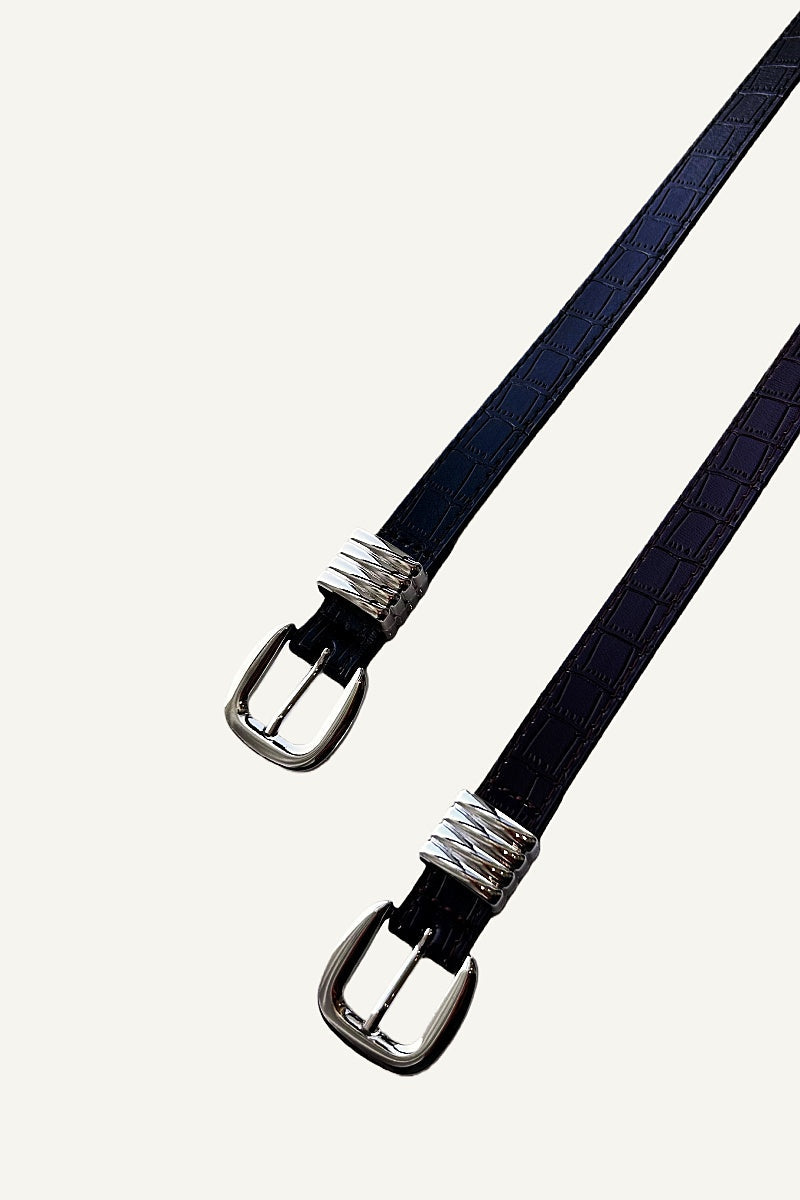 Wild Elegance: Faux Alligator Skin Patterned Leather Belt Leto Collection