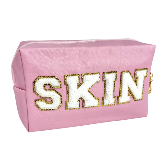 Skin Glam Cosmetic Bag Cream with Pink Letters, view 6 — Soul Flow Apparel