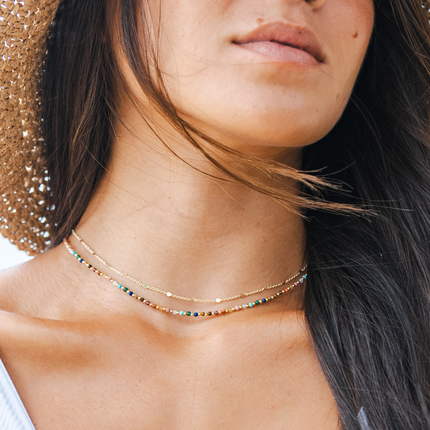 Master Healer 2mm Healing + Circles in the Sand Necklace Stack in gold circlesinthesand lifestyle — Soul Flow Apparel