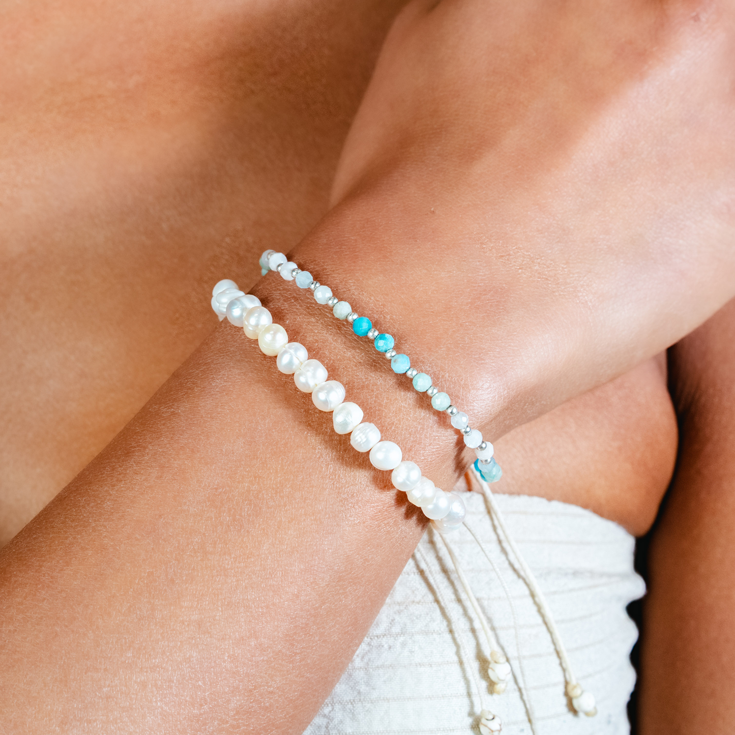 Moon & Sea 3mm Healing + 4mm Self Love Bracelet Stack in sea3mm selflove4mm studio — Soul Flow Apparel