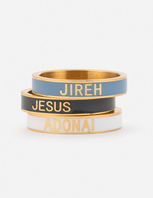 Names of God Enamel Ring Set – Christian Ring