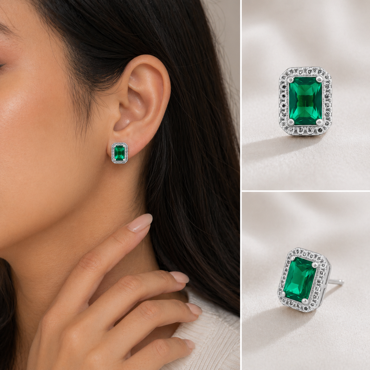 Nora Emerald Studs in stud silver — Soul Flow Apparel