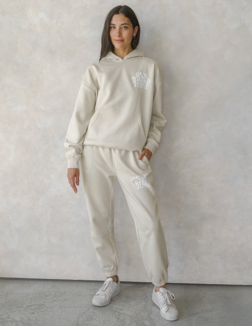 Our World Needs Jesus Beige Unisex Sweatpant – Christian Sweatpant