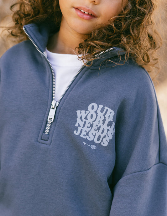Our World Needs Jesus Kids Half-Zip – Christian Kids Jacket