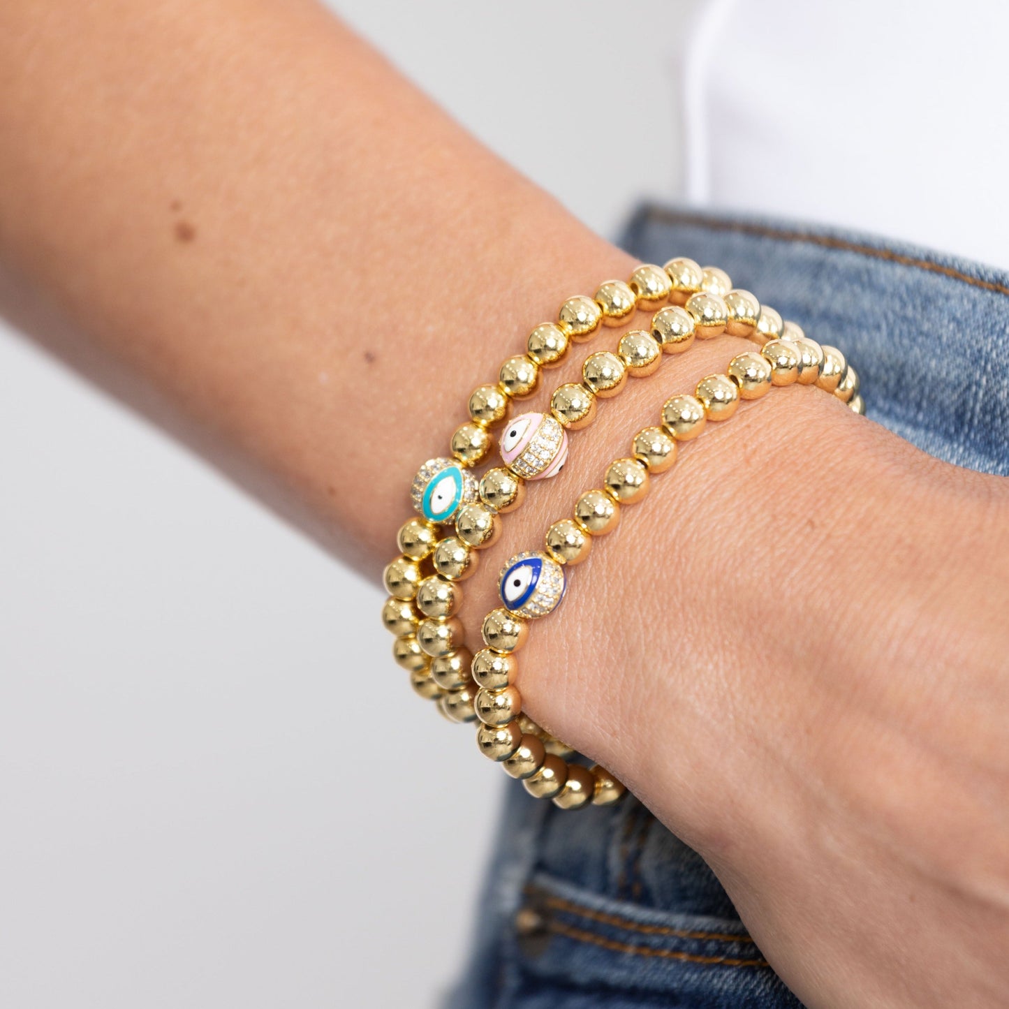Beaded Evil Eye Bracelet in shoot, view 15114 — Soul Flow Apparel