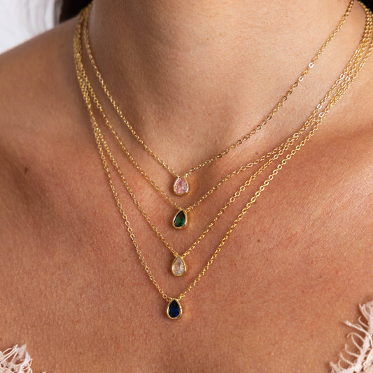 Ines Raindrop Necklace Sapphire in shoot, view 15443 — Soul Flow Apparel