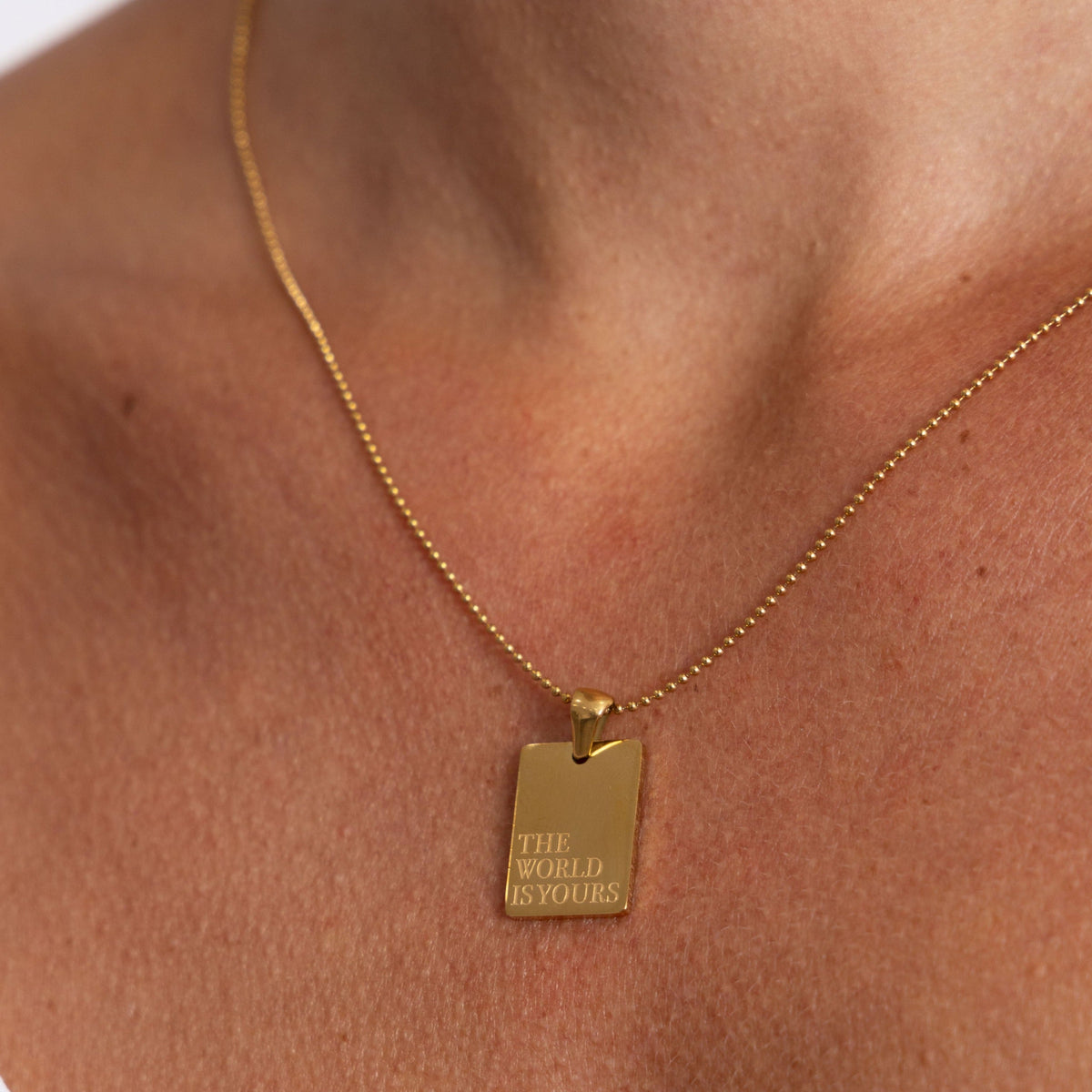 The World Is Yours Necklace in shoot, view 15449 — Soul Flow Apparel